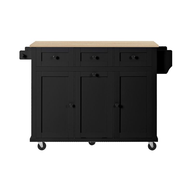 Ilot Central Cuisine Comptoir Avec 3 Tiroirs Et 2 Portes Noir