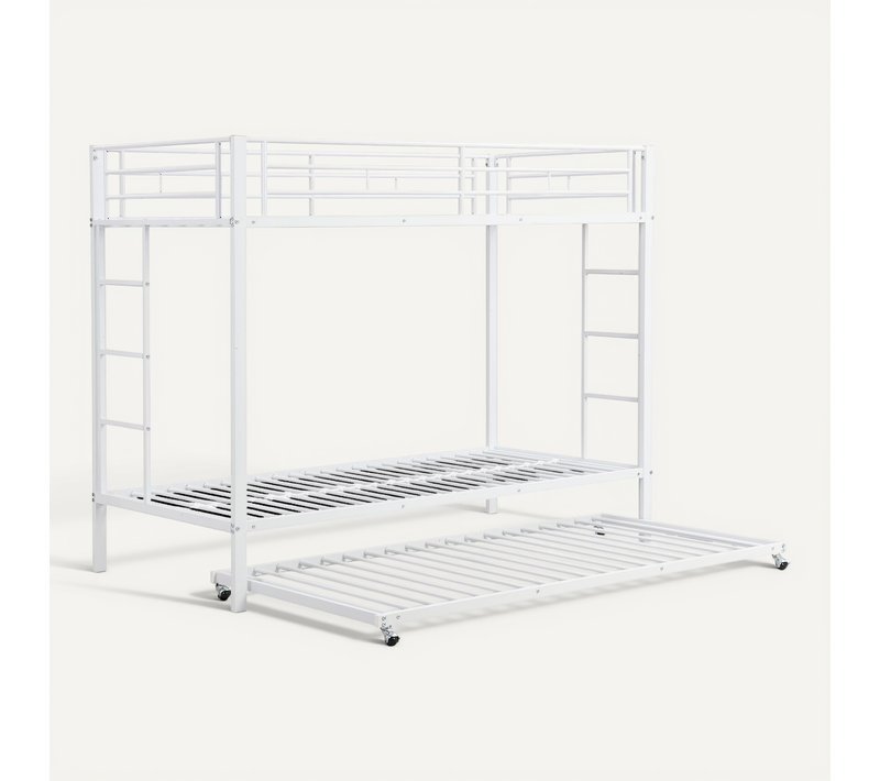 Lit Superposé 2x90x200cm Avec Lit Gigogne 90x190cm Métal Blanc - Lit Superposé - Mezzanine