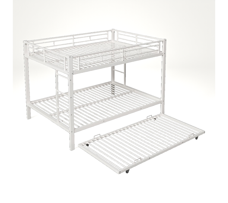 Lit Superposé 2x140x200cm Avec Lit Gigogne 90x190cm Métal Blanc