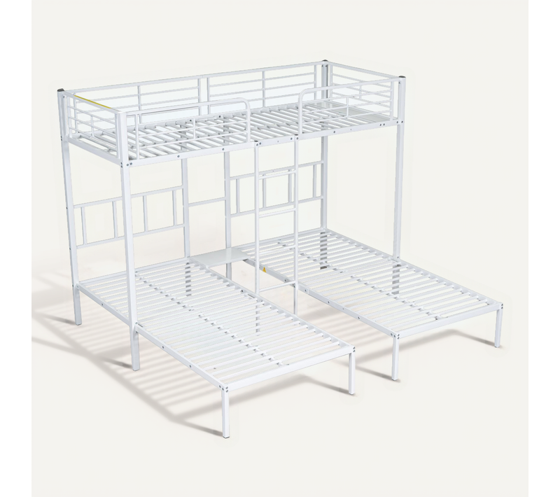 Lit Superposé 3x90x200cm Avec échelle Et Petite Table Métal Blanc