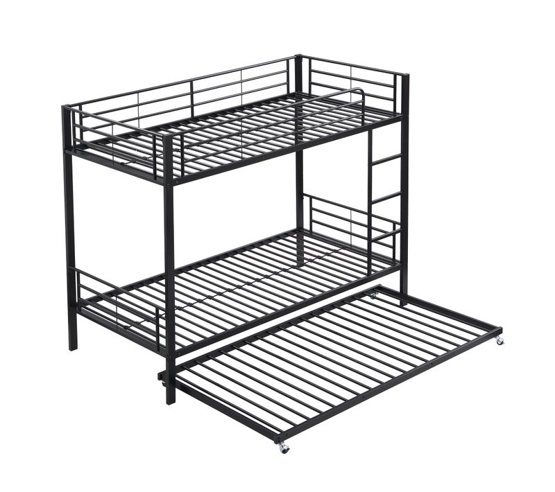 Lit Superposé 2x90x200cm Avec Lit Gigogne 90x190cm Métal Noir