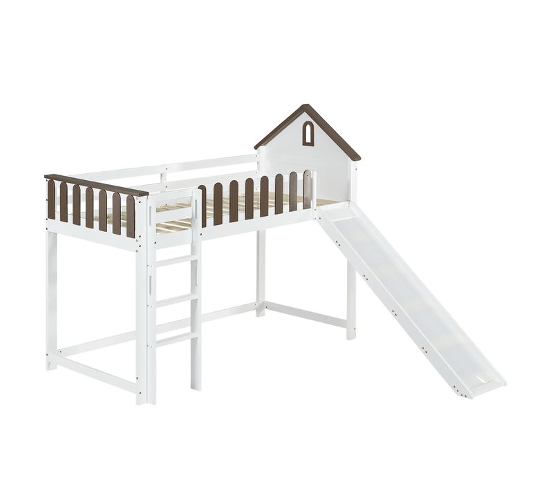 Lit Mezzanine 90x200cm Avec Toboggan Et Échelle Blanc