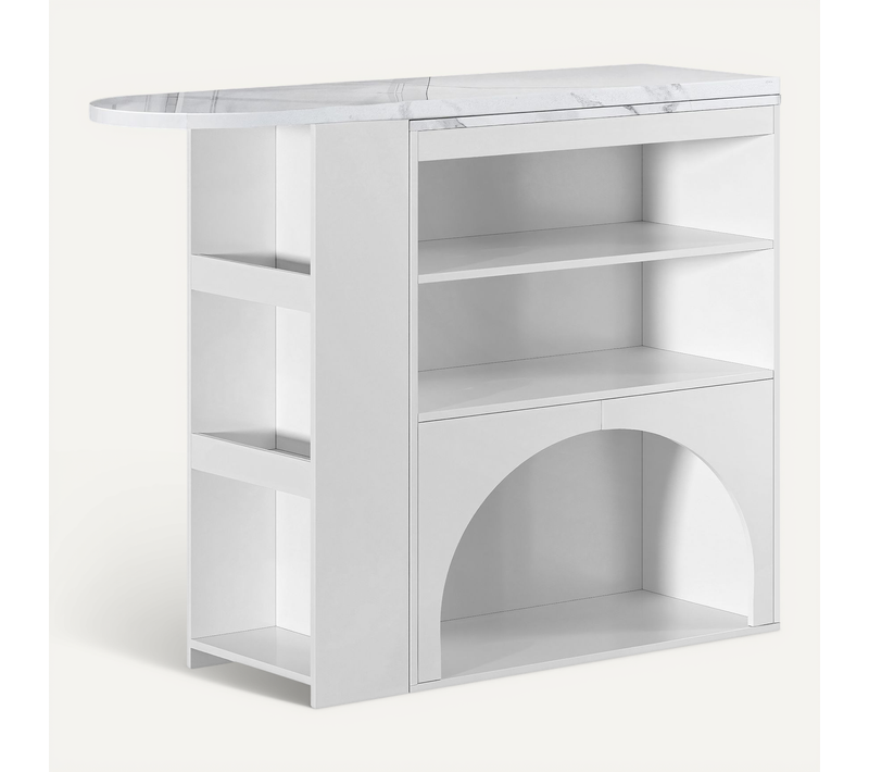 Bureau Angle Avec Un Bureau Rétractable Rotatif à 360° Et Un Support De Stockage Multicouche Blanc