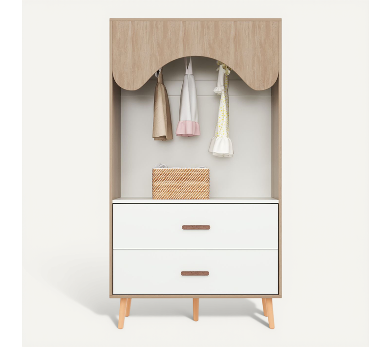 Armoire Enfant Avec 2 Tiroirs Et Penderie Blanc
