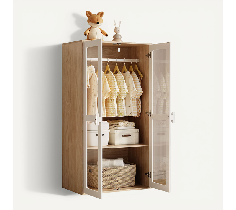 Armoire Enfant Avec 2 Portes Et Penderie Blanc + Imitation Chêne