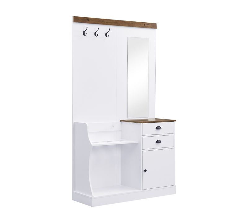 Vestiaire Avec 1 Porte, 2 Tiroirs, Miroir, Crochets Et Porte-parapluies Blanc