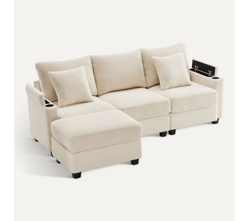 Canapé 3 Places D'angle Convertible Méridienne Réversible Beige