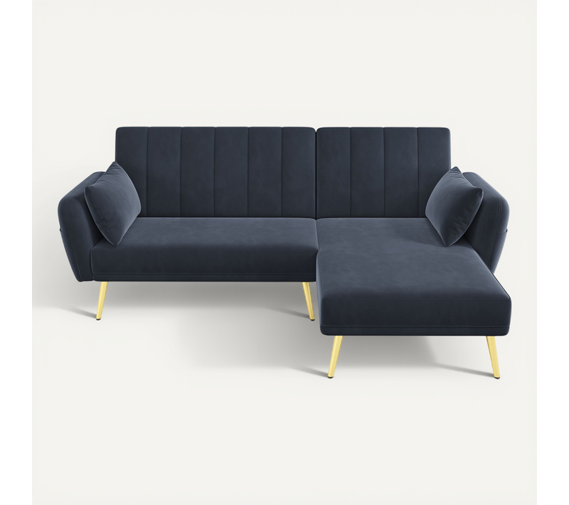 Canapé D'angle Convertible Méridienne Réversible Velours Noir