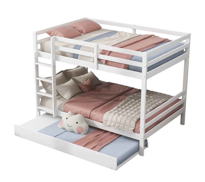 Lit Superposé 2 X 140 X 200cm Avec Lit Gigogne 90 X 190cm Blanc