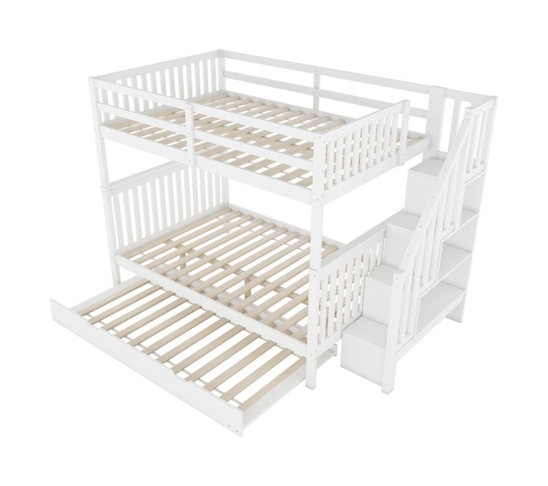 Lit Superposé 2 X 140 X 200cm Avec Lit Gigogne 90 X 190cm Blanc