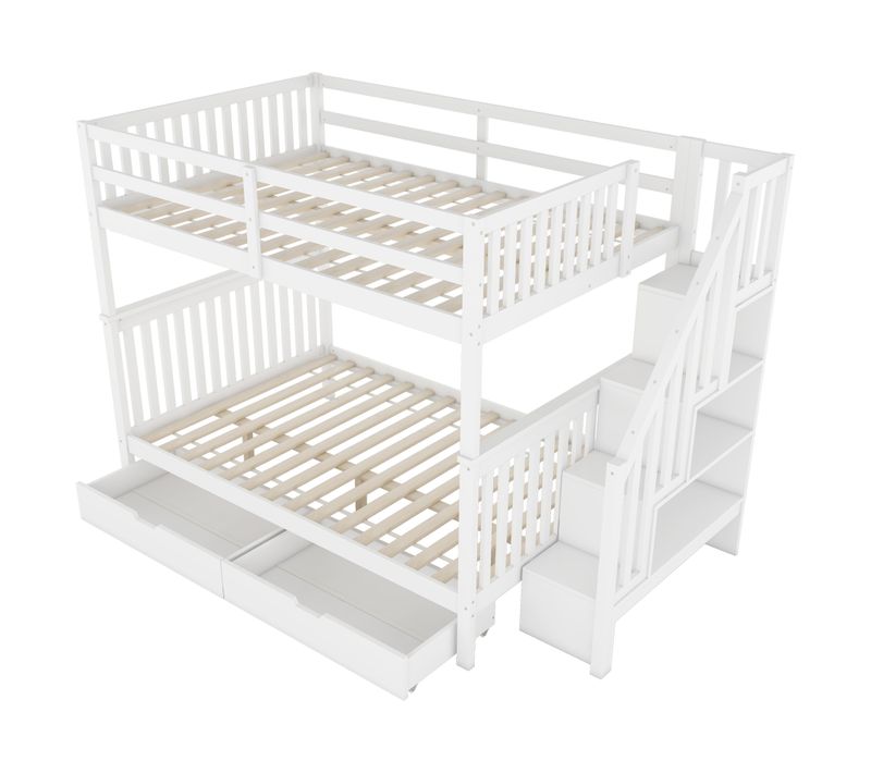 Lit Superposé 2 X 140 X 200cm Avec 2 Tiroirs Blanc