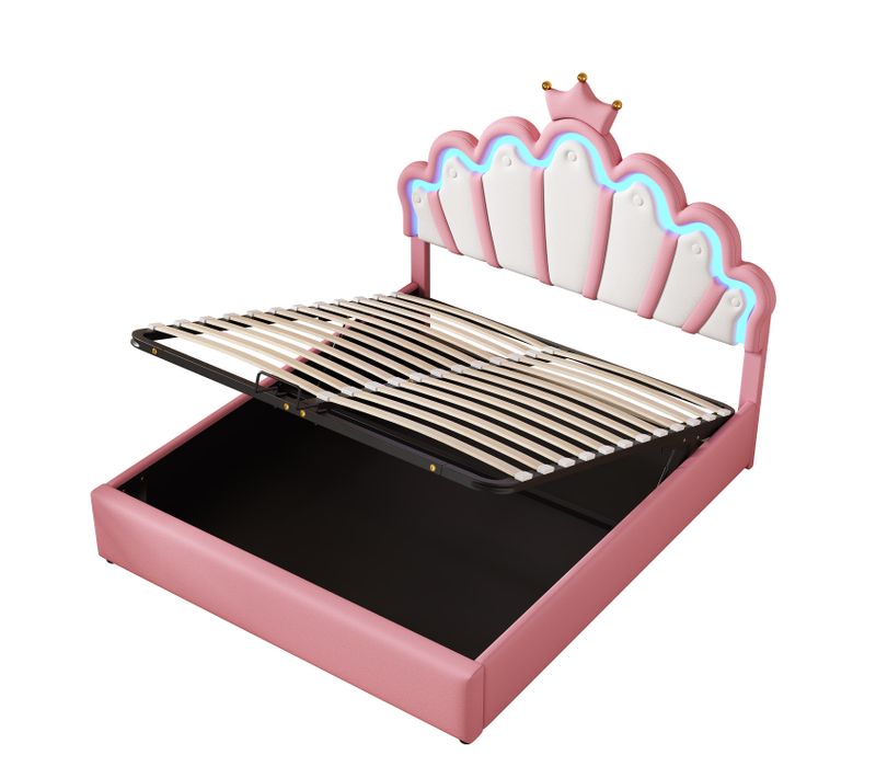 Lit Coffre 140 X 200cm 2 Places Avec Tête De Lit Et Sommier à Lattes Pu Rose