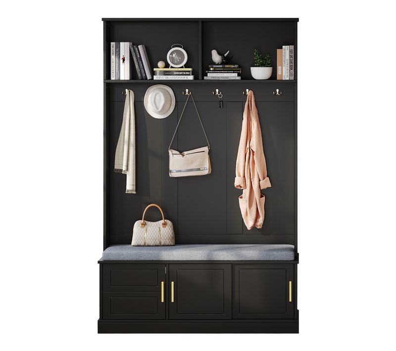 Vestiaire Avec 3 Portes, 6 Crochets Et Un Banc à Chaussures Noir