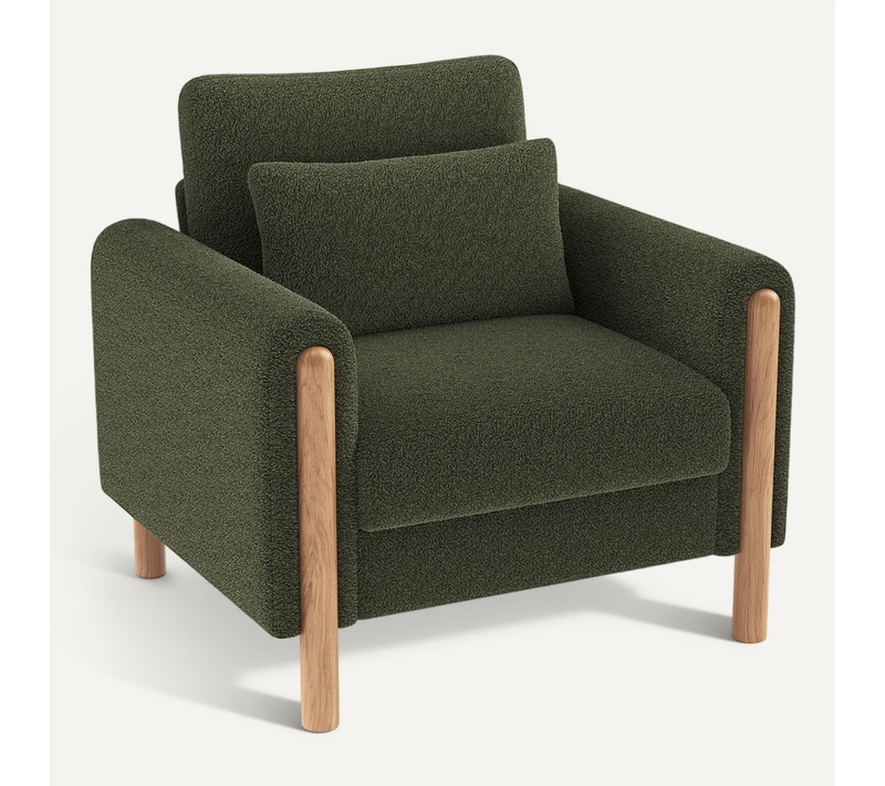 Fauteuil Avec Structure Et Pieds En Bois Massif, Avec Coussins En Velours Teddy Vert