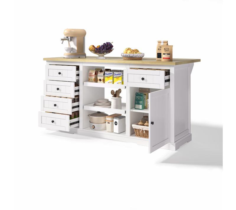 Ilot Central Cuisine Comptoir Avec 5 Tiroirs Et 1 Porte Blanc