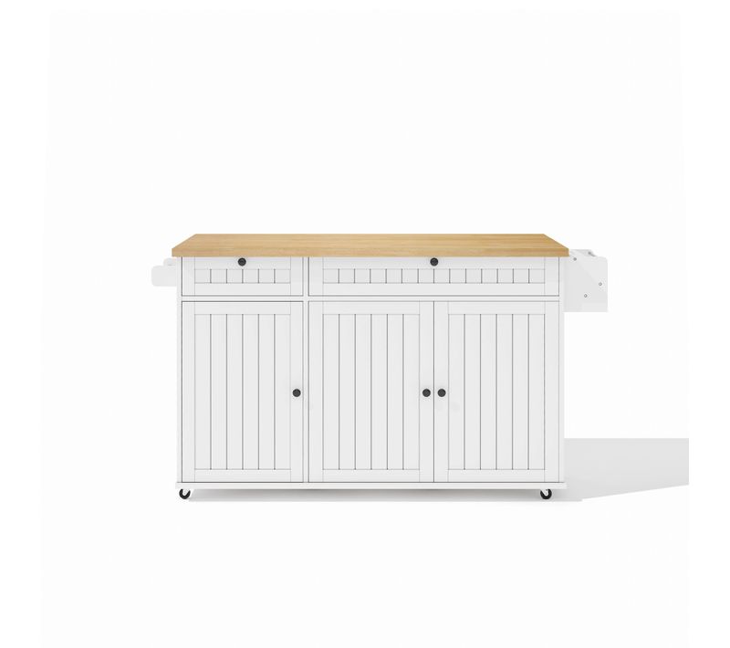 Ilot Central Cuisine Comptoir Avec 2 Tiroirs Et 3 Portes Blanc
