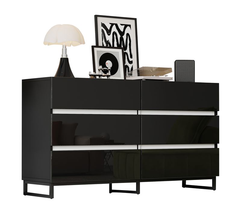 Commode Avec 6 Tiroirs Et Pieds En Métal Noir