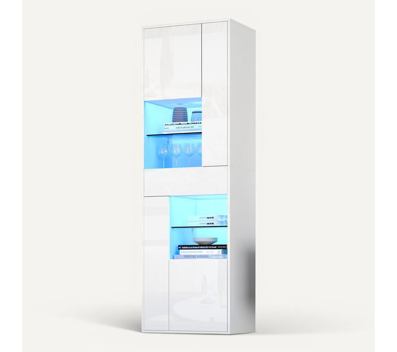 Vitrine Avec LED, 4 Porets, 4 Niches Et 1 Tiroir Blanc