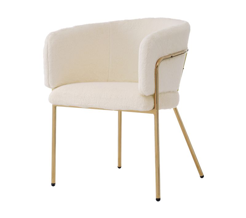 Chaise De Salle à Manger Avec 4 Pieds En Métal Imitation Duvet De Lapin Beige
