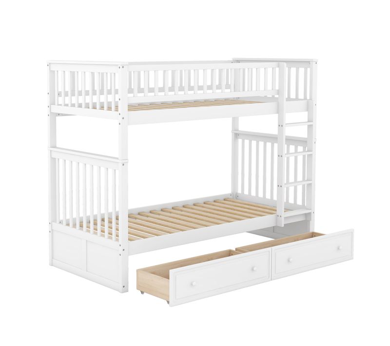 Lit Superposé Convertible 2 X 90 X 200cm En Blanc Avec 2 Tiroirs