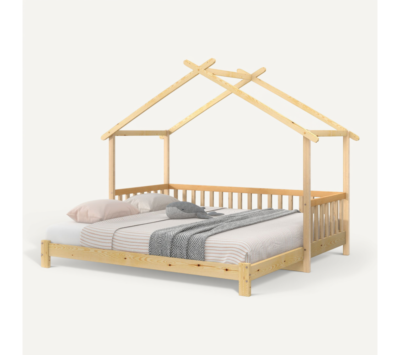 Lit Gigogne Lit Cabane 180/90 X 200cm En Naturel