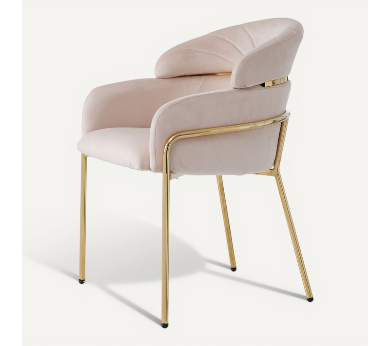 Chaise De Salle À Manger Avec 4 Pieds En Métal, Velours Beige