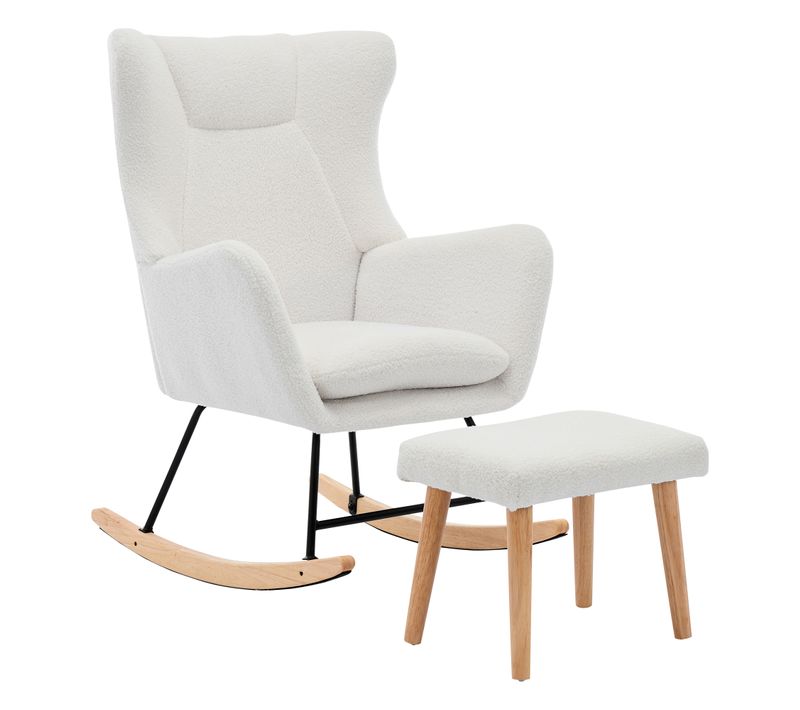 Rocking-chair Fauteuil à Bascule Avec 1 Repose-pieds Blanc