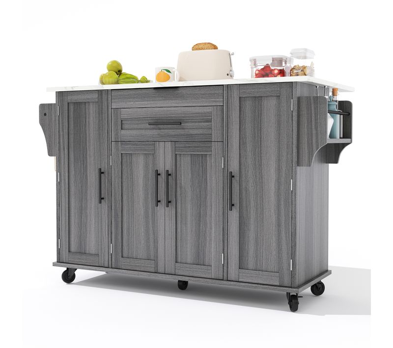 Ilot Central Cuisine Comptoir Avec 4 Portes Et 1 Tiroir Gris