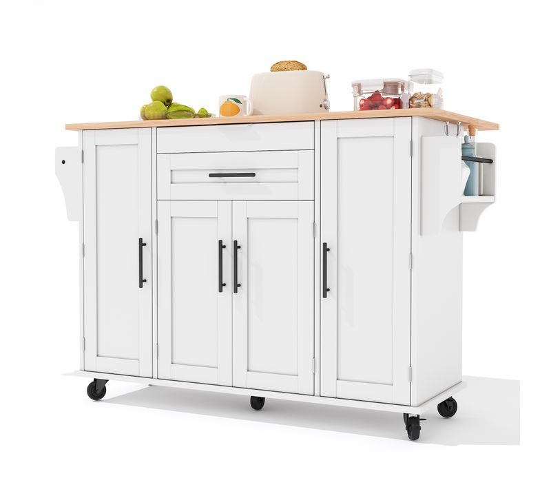 Ilot Central Cuisine Comptoir Avec 4 Portes Et 1 Tiroir Blanc