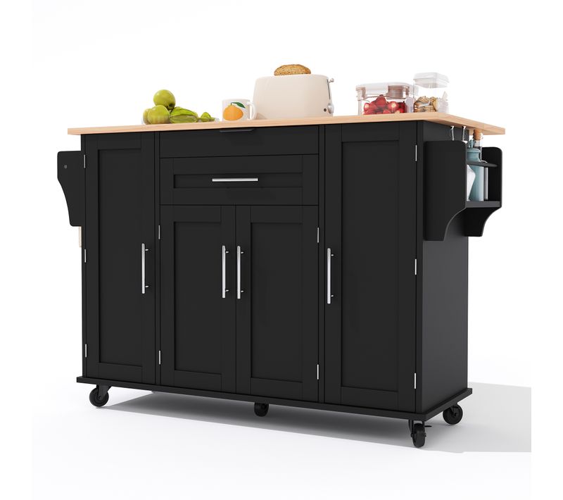 Ilot Central Cuisine Comptoir Avec 4 Portes Et 1 Tiroir Noir