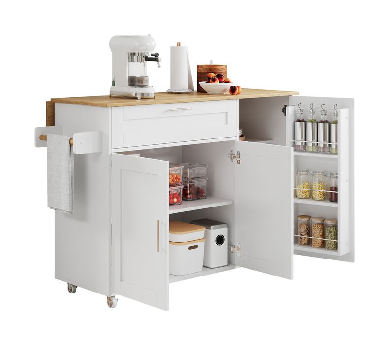 Ilot Central Cuisine Comptoir Avec 3 Portes Et 1 Tiroir Blanc