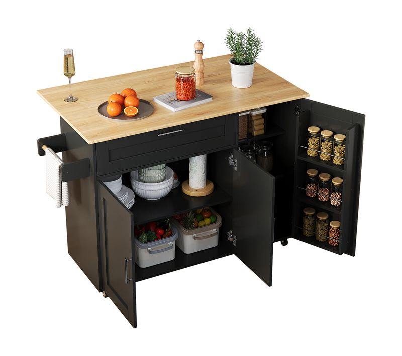 Ilot Central Cuisine Comptoir Avec 3 Portes Et 1 Tiroir Noir