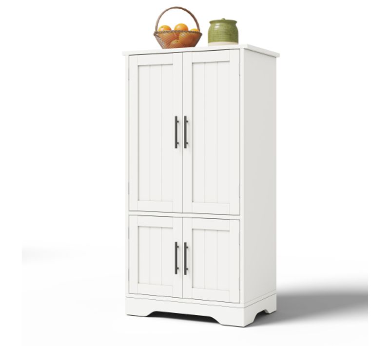 Buffet De Cuisine Avec 4 Portes, Étagères Réglables En Hauteur Et LED Blanc