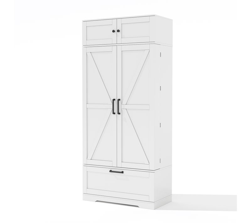 Buffet De Cuisine Avec 4 Portes, Étagères Réglables En Hauteur Et 1 Tiroir Blanc