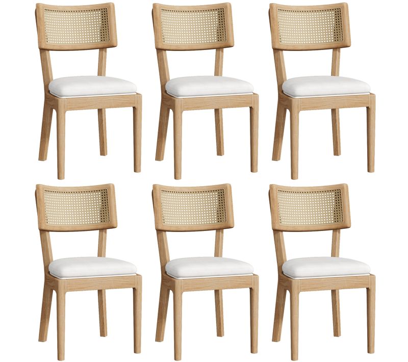 Lot De 6 Chaises En Bois Massif Avec Dossiers En Rotin Et Assises En Velours Imitation Chêne