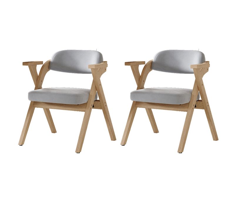 Lot De 2 Chaises En Bois Massif Avec Pliantes Avec Coussins En Velours Gris