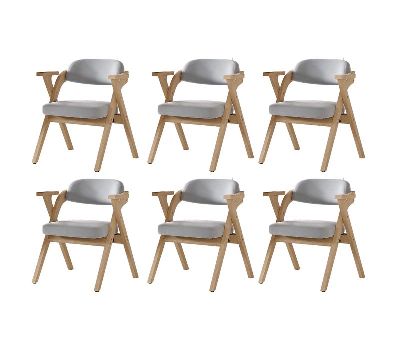 Lot De 6 Chaises En Bois Massif Avec Pliantes Avec Coussins En Velours Gris