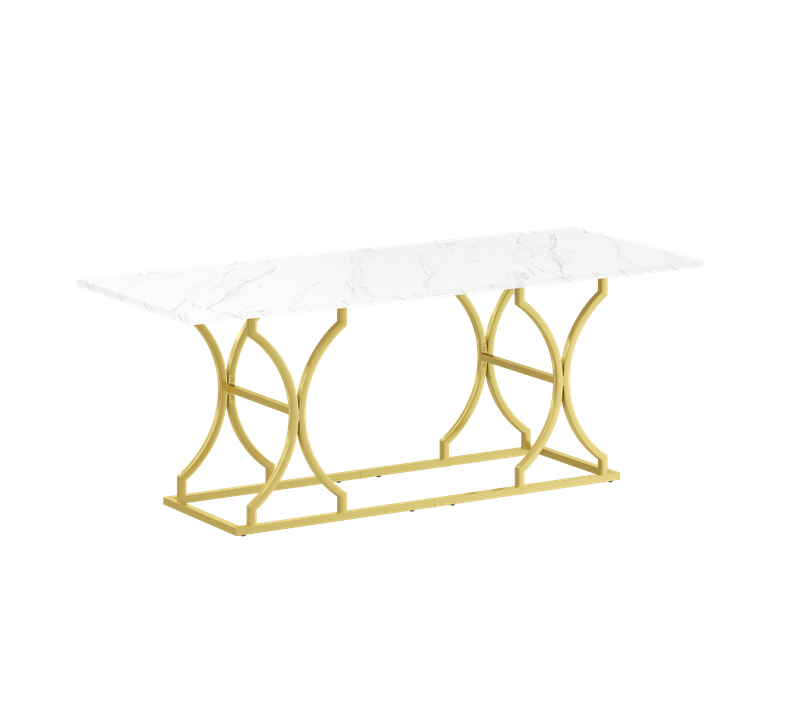 Table à Manger L.200cm Blanc Et Doré