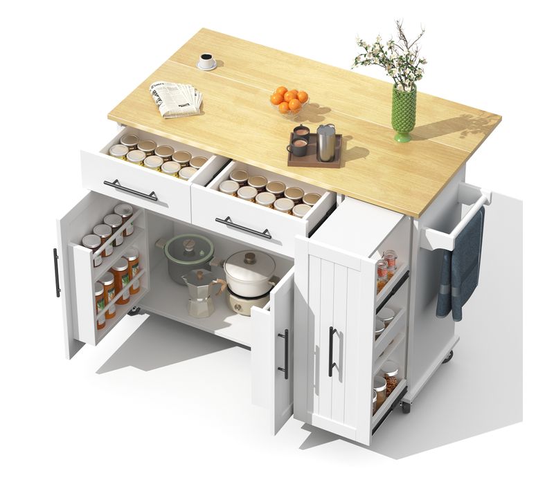 Ilot Central Ilot De Cuisine Avec 2 Portes Et 2 Tiroirs Blanc