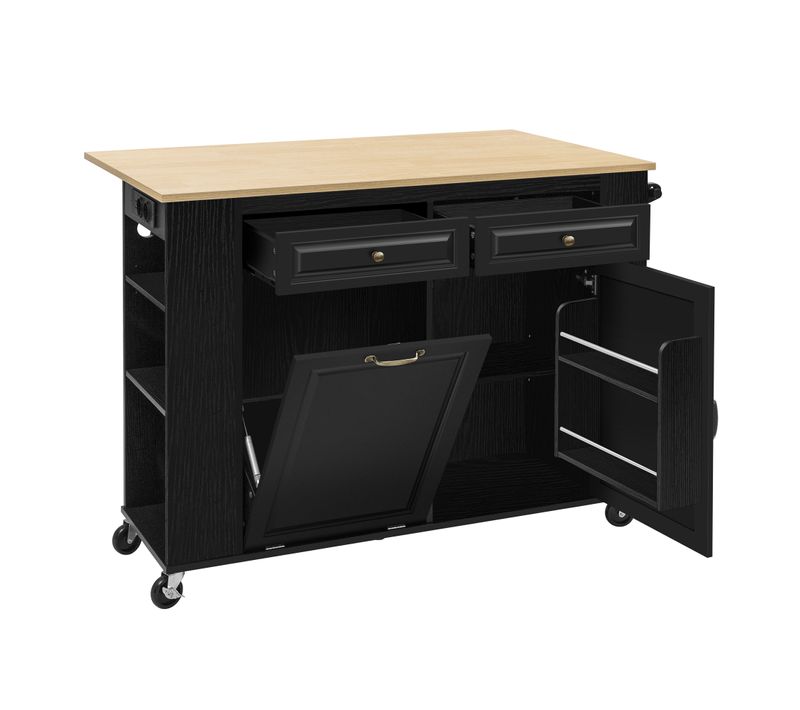 Ilot Central Ilot De Cuisine Avec 1 Porte, 2 Tiroirs Et Bureau Pliable Noir