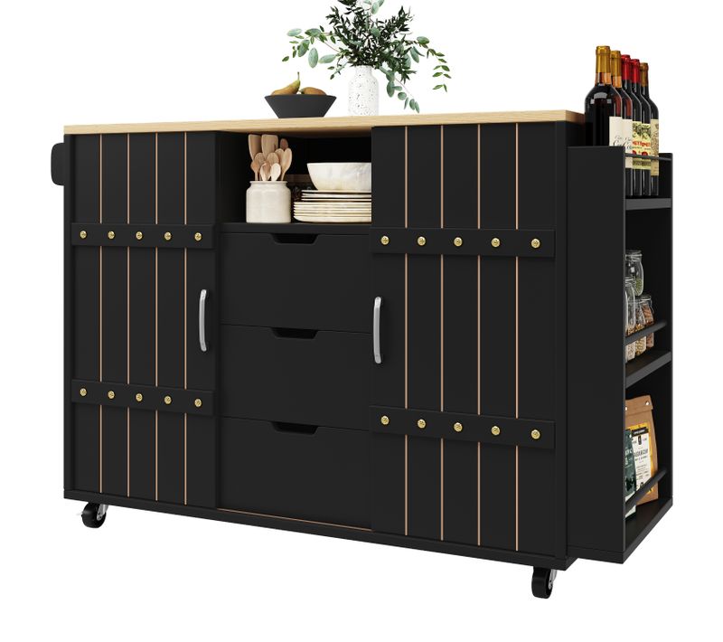 Ilot Central Ilot De Cuisine Avec 2 Portes Coulissantes Et 3 Tiroirs Noir