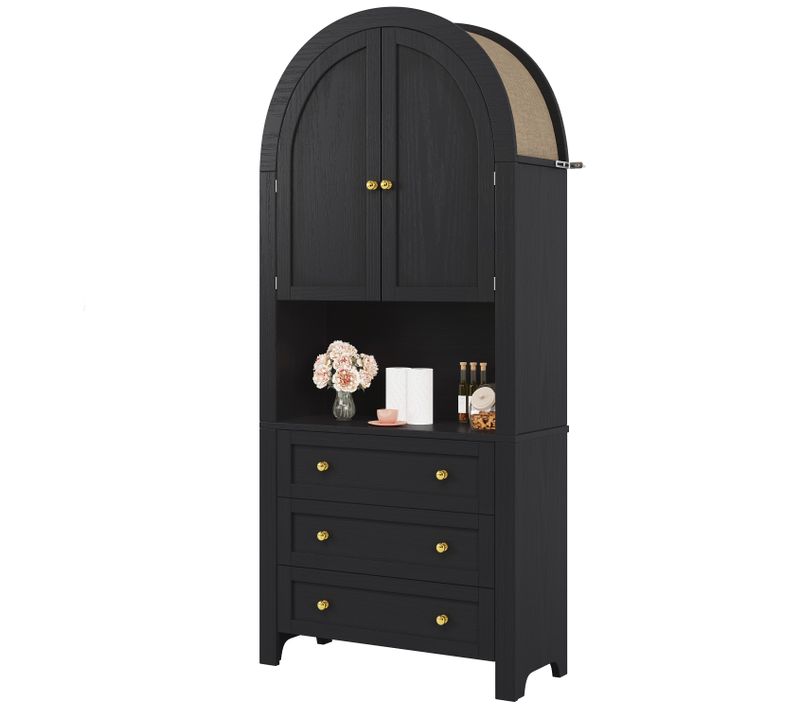 Buffet De Cuisine Avec 2 Portes Et 3 Tiroirs Noir