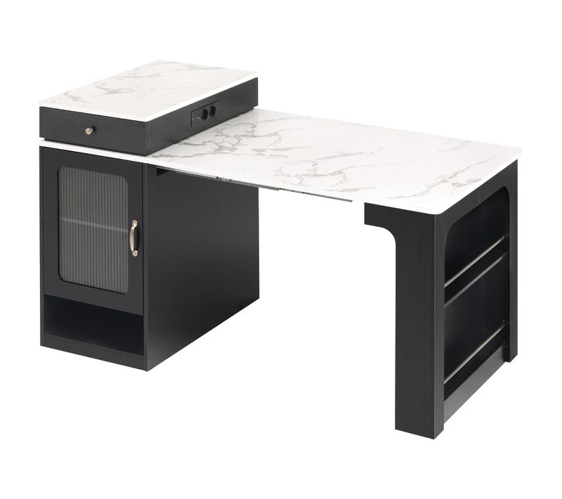 Ilot Central Ilot De Cuisine Avec 1 Porte, 2 Tiroirs Et Table Extensible Noir