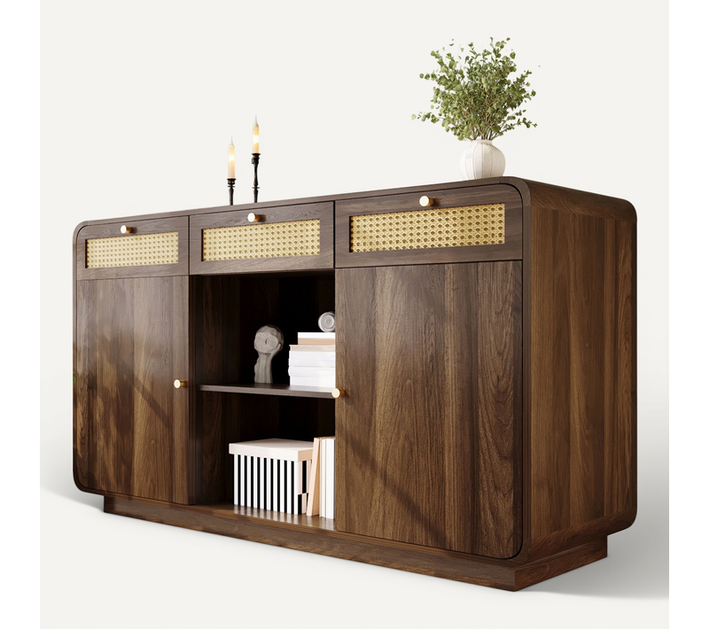 Buffet Avec 2 Portes , 2 Niches Et 3 Tiroirs Marron
