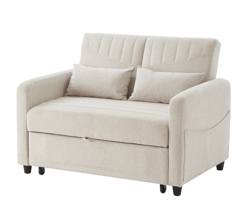 Canapé Convertible 2 Places Avec Dossier Réglable Sur 3 Niveaux Beige