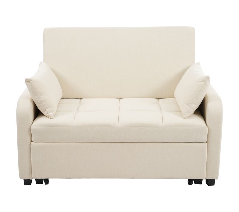 Canapé Convertible 2 Places Avec Dossier Réglable Sur 3 Niveaux Beige