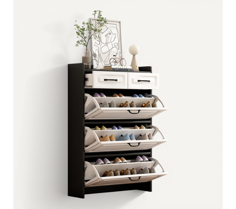 Meuble à Chaussures Avec 2 Tiroirs Et 3 Portes Pliantes Blanc