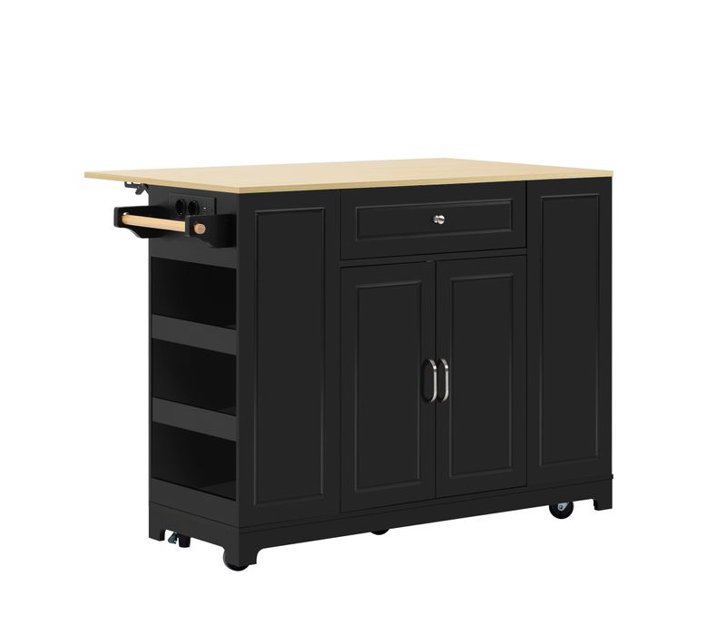 Desserte Ilot Central De Cuisine Mobile Avec 2 Portes, 2 Tiroirs Et Compartiment Poubelle Noir