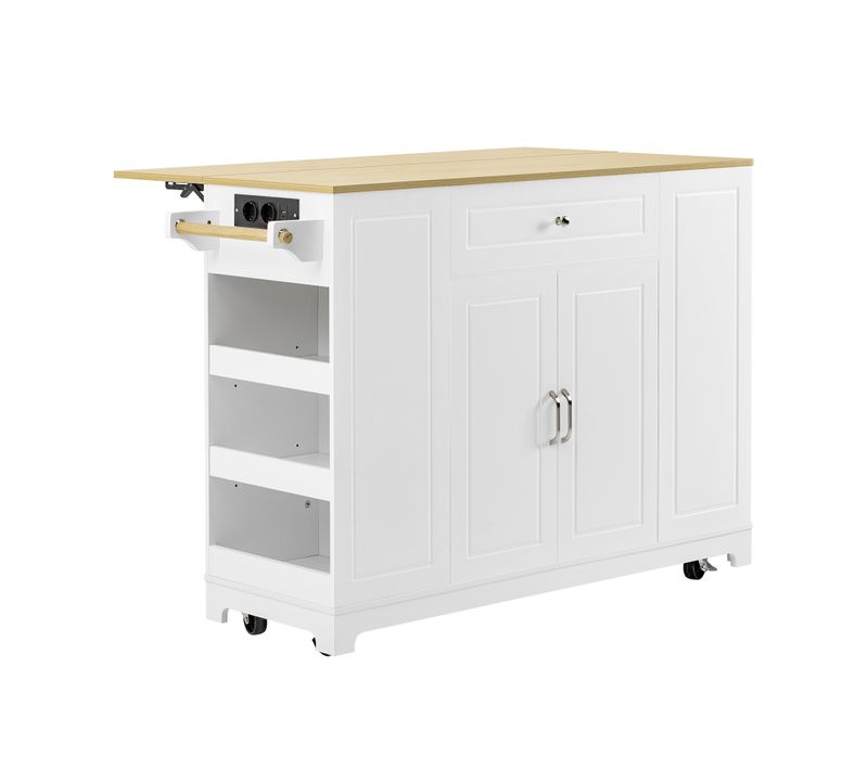 Desserte Ilot Central De Cuisine Mobile Avec 2 Portes, 2 Tiroirs Et Compartiment Poubelle Blanc