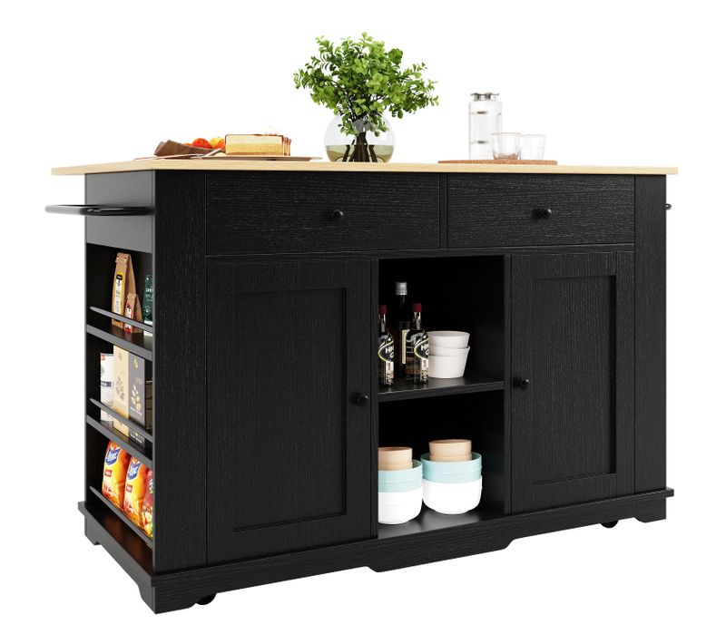 Ilot Central De Cuisine Avec 2 Portes Et 2 Tiroirs Noir